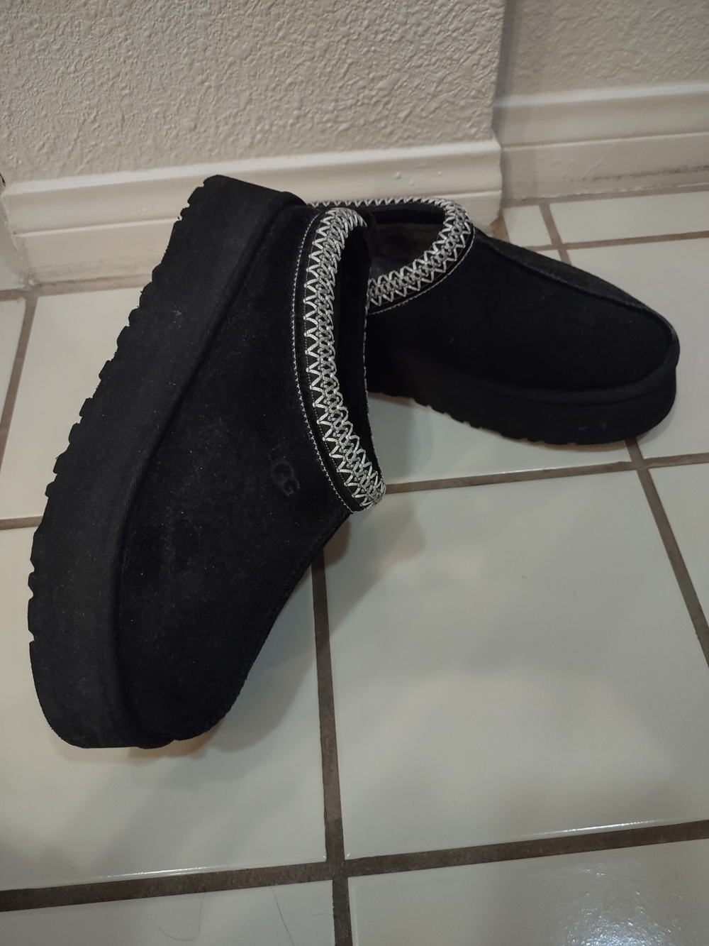 UGG Black Slip-On Suede Clog with Contrast Stitching